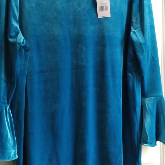 THE LIMITED Size L Mykonos BLUE Velvet Bell Sleeve Keyhole Tie Back Blouse ~New - Picture 5 of 12